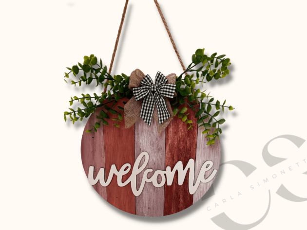 Targa fuori porta Welcome in stile Farmhouse con led