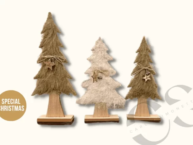 Set 3 alberi legno con luci led