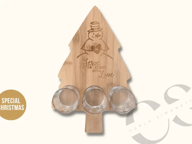 Set tagliere natalizio con 3 ciotole di vetro