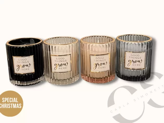 Candele Bicchiere Rigatoncon bordo oro